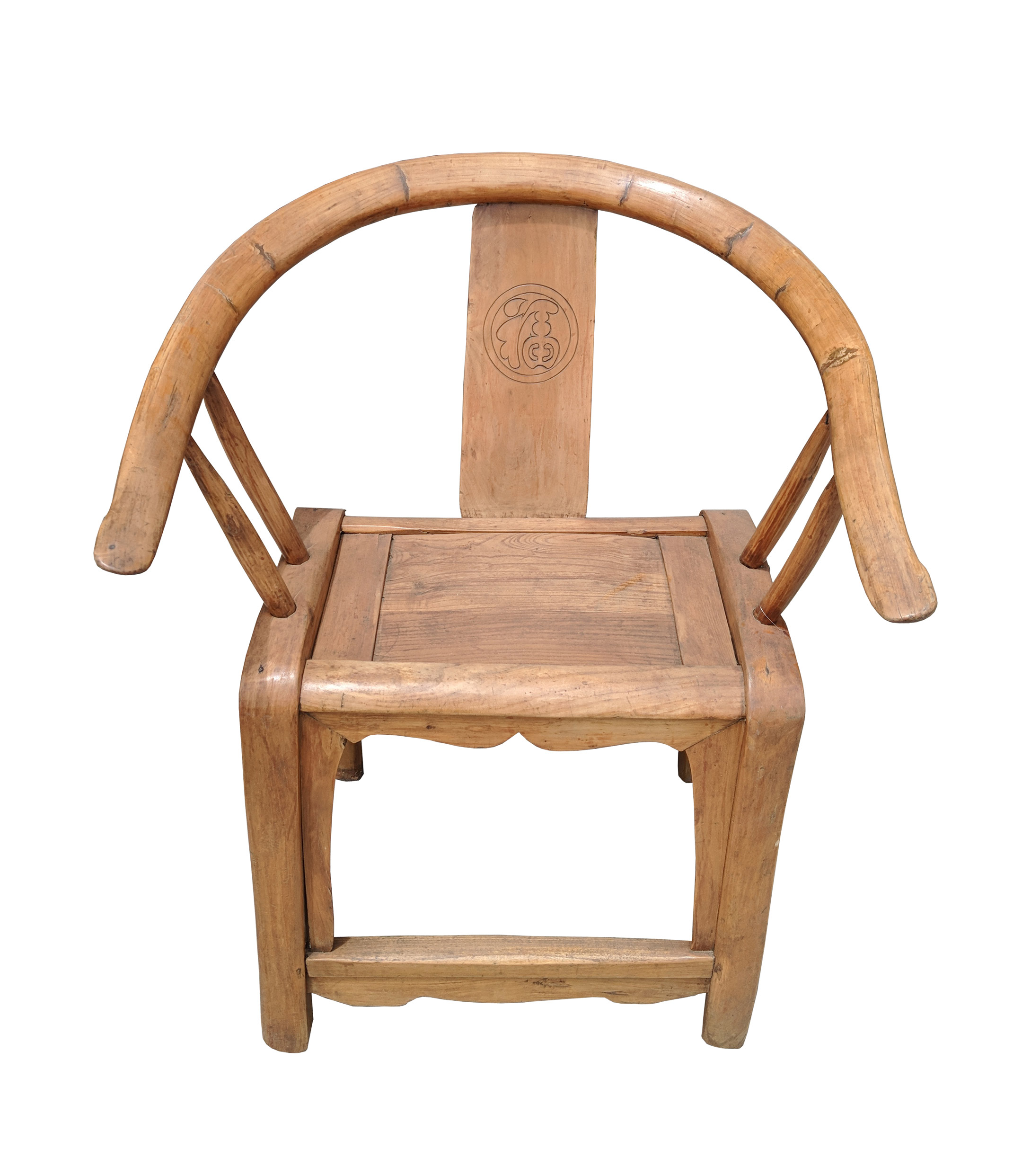 15585 Antique Chinese Horseshoe Style Chair With Fu Blessing Character 15585 Antique Chinese Horseshoe Style Chair With Fu Blessing Character